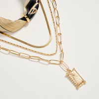 Layered Gold Chain Scarf Necklace – Turquoise Silk Multi-Strand Pendant Necklace