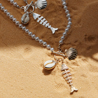 Pearl Charm Necklace — Shell & Fish Pendant