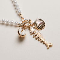 Pearl Charm Necklace — Shell & Fish Pendant