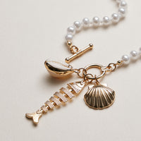 Pearl Charm Necklace — Shell & Fish Pendant