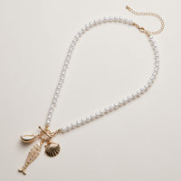 Pearl Charm Necklace — Shell & Fish Pendant