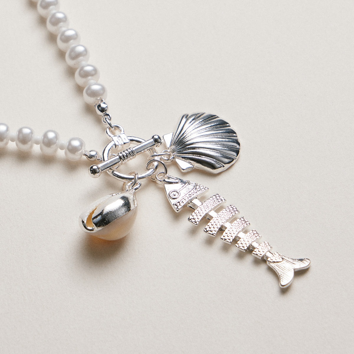 Pearl Charm Necklace — Shell & Fish Pendant