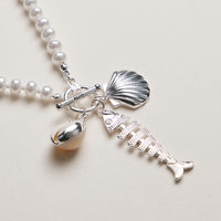 Pearl Charm Necklace — Shell & Fish Pendant