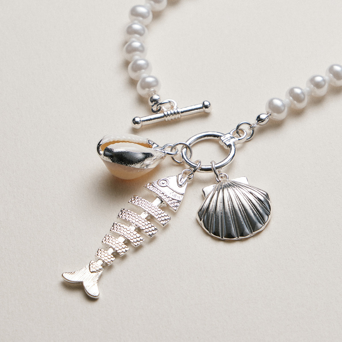 Pearl Charm Necklace — Shell & Fish Pendant
