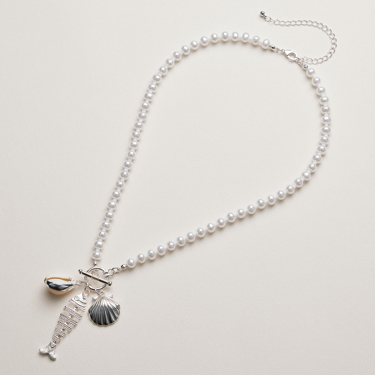 Pearl Charm Necklace — Shell & Fish Pendant
