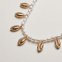 Pearl Cowrie Shell Charm Necklace—Coastal Beach
