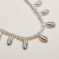 Pearl Cowrie Shell Charm Necklace—Coastal Beach