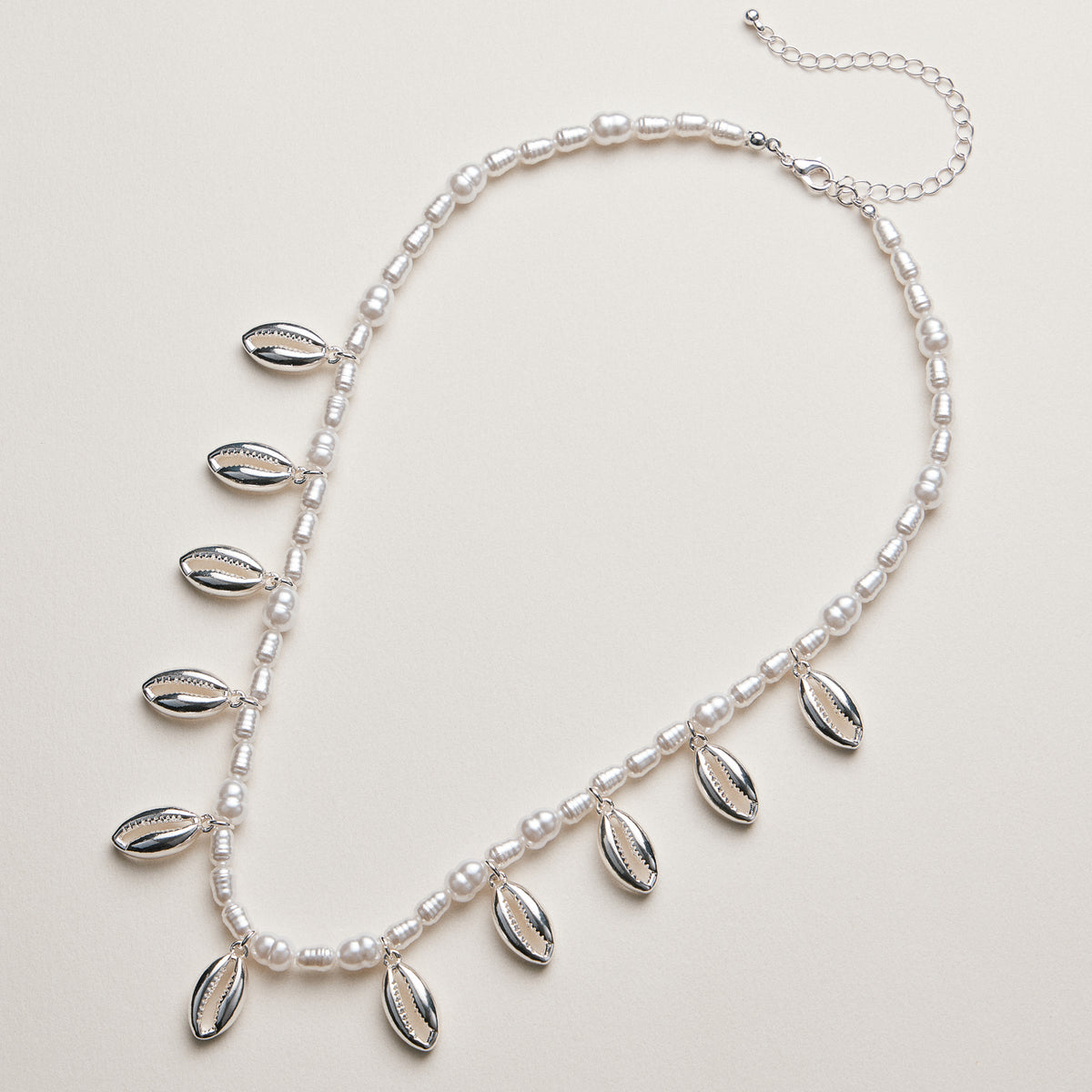 Pearl Cowrie Shell Charm Necklace—Coastal Beach
