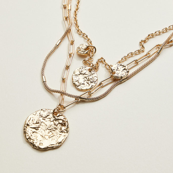 Gold Dipped Layered Hammered Disc Necklace | Stackable Jewelry