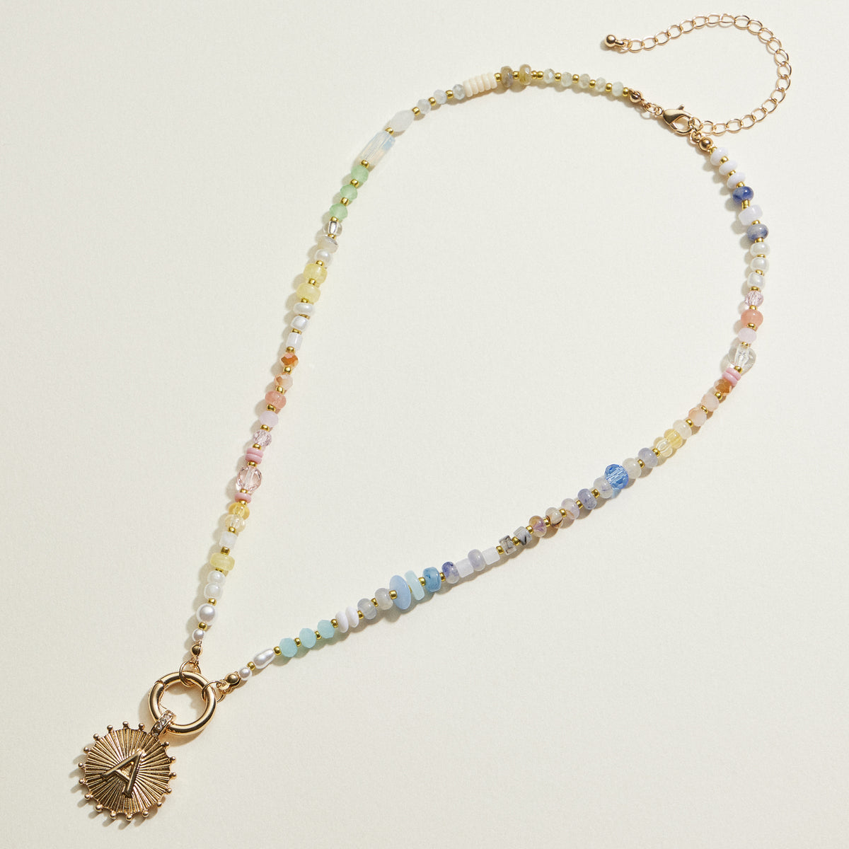 Multi-colored Beaded Initial Charm Necklace | Personalized Jewelry