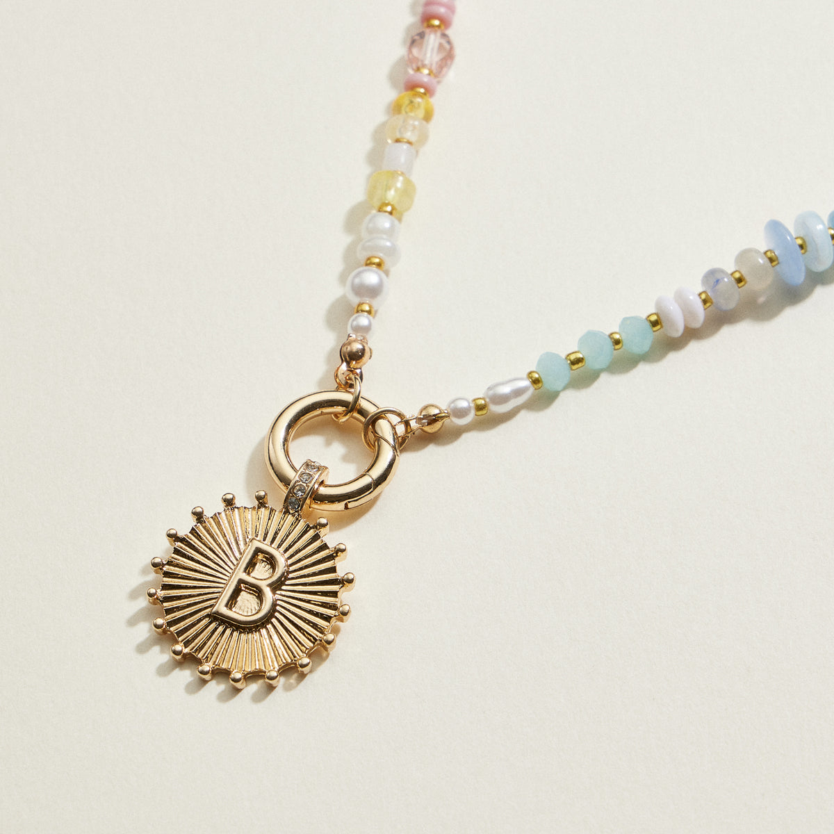 Multi-colored Beaded Initial Charm Necklace | Personalized Jewelry