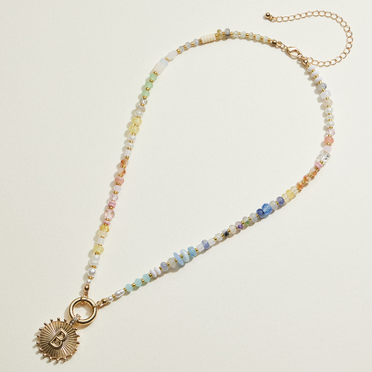Multi-colored Beaded Initial Charm Necklace | Personalized Jewelry