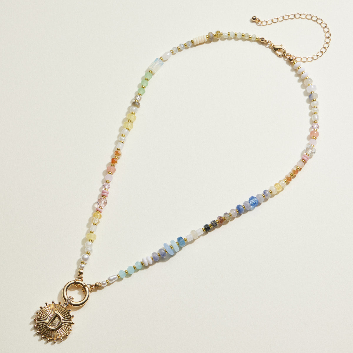 Multi-colored Beaded Initial Charm Necklace | Personalized Jewelry