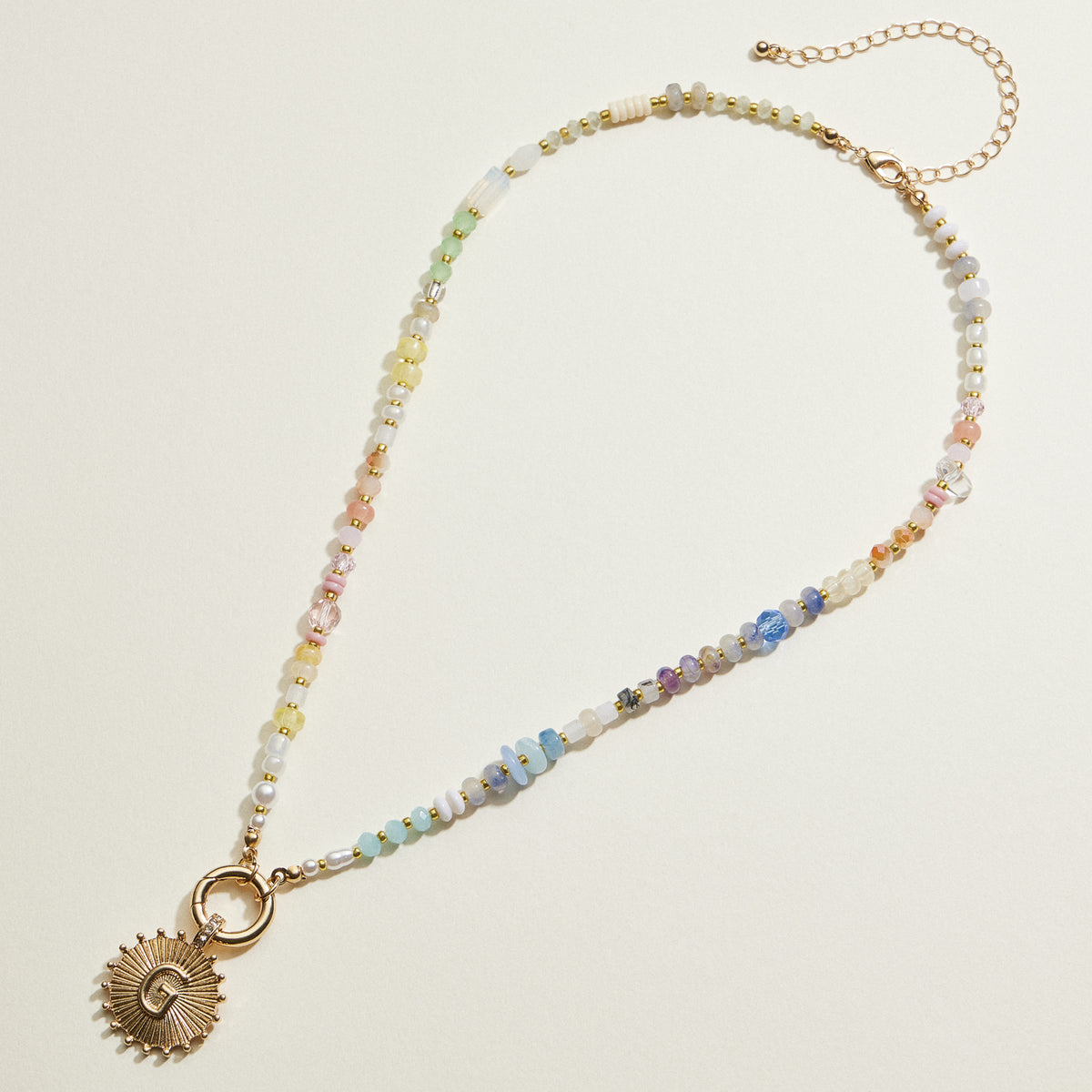Multi-colored Beaded Initial Charm Necklace | Personalized Jewelry