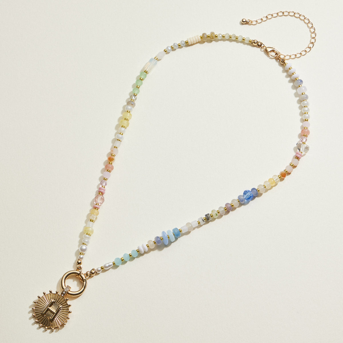 Multi-colored Beaded Initial Charm Necklace | Personalized Jewelry