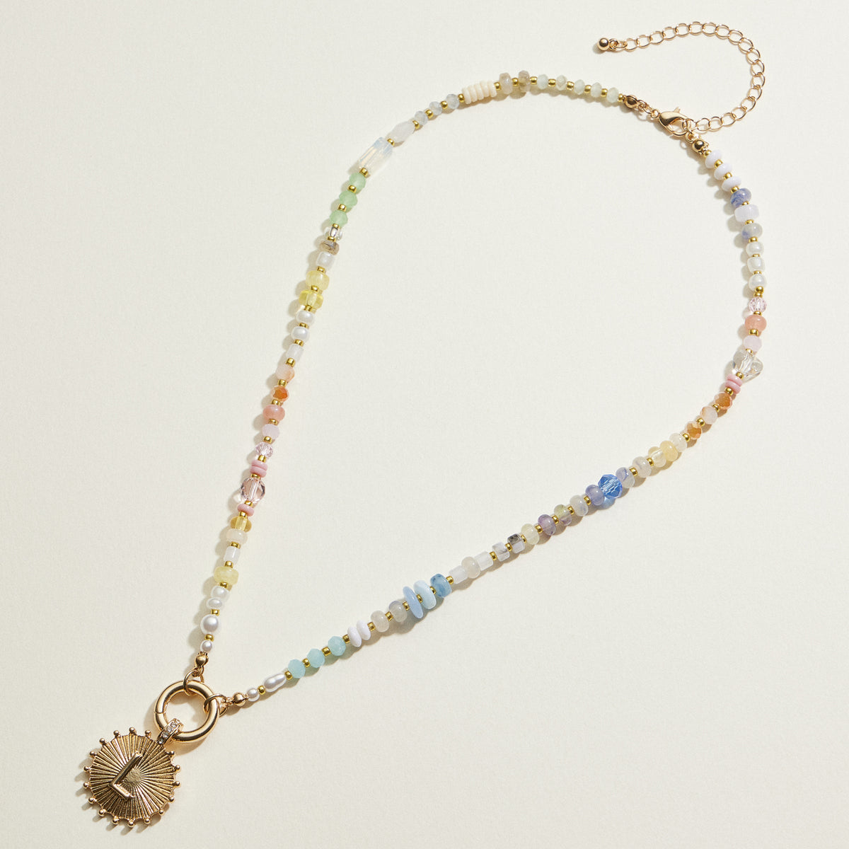 Multi-colored Beaded Initial Charm Necklace | Personalized Jewelry