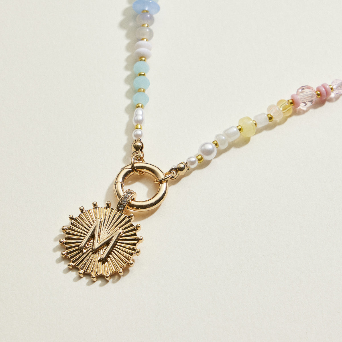 Multi-colored Beaded Initial Charm Necklace | Personalized Jewelry