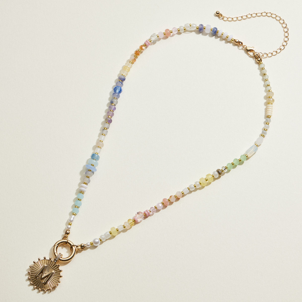 Multi-colored Beaded Initial Charm Necklace | Personalized Jewelry