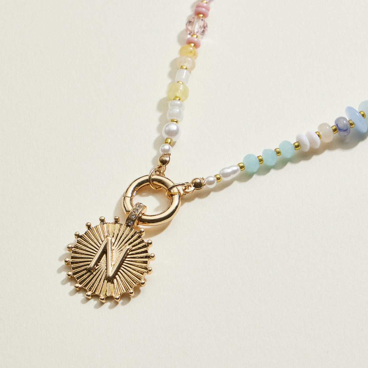 Multi-colored Beaded Initial Charm Necklace | Personalized Jewelry