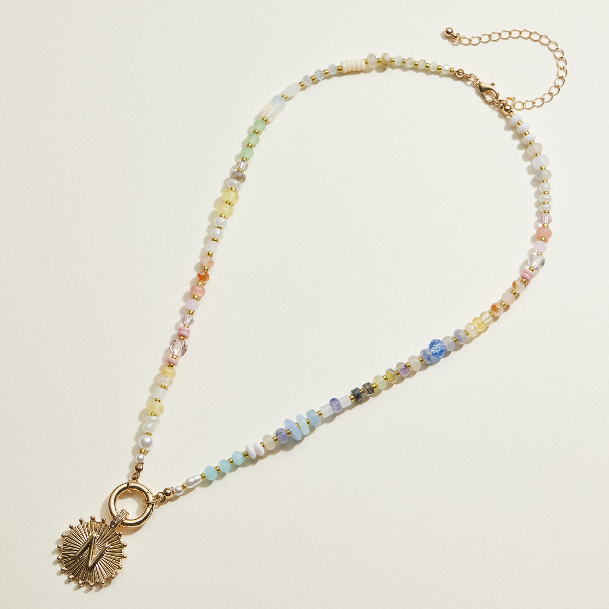 Multi-colored Beaded Initial Charm Necklace | Personalized Jewelry