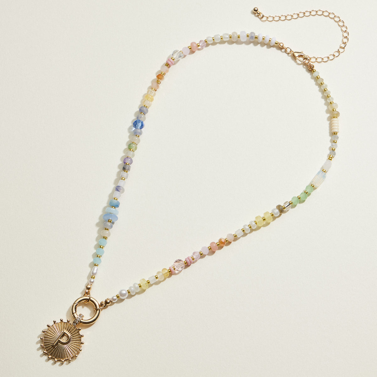 Multi-colored Beaded Initial Charm Necklace | Personalized Jewelry