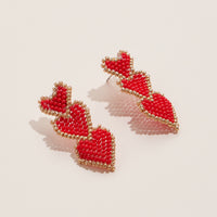 Triple Heart Beaded Drop Earrings