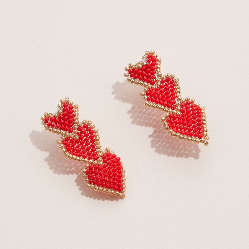 Triple Heart Beaded Drop Earrings