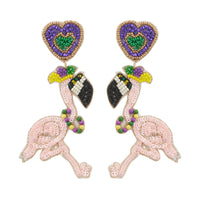 Mardi Gras Flamingo Seed Beads Earring