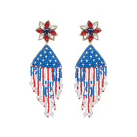 July Fourth Seed Bead Tassel Earrings