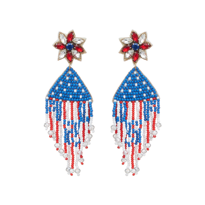 July Fourth Seed Bead Tassel Earrings