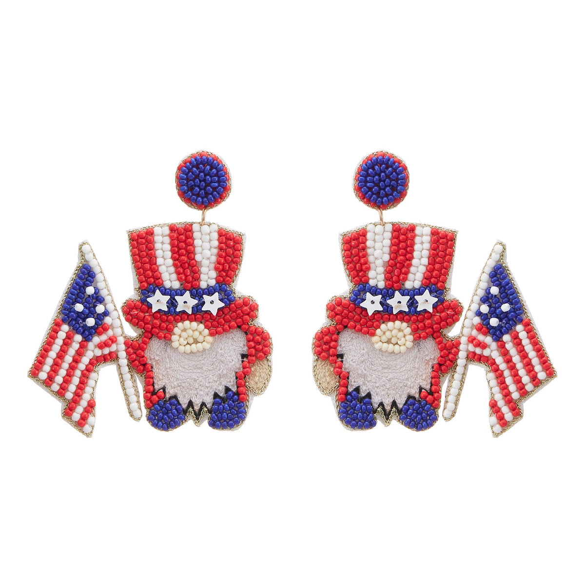 July Fourth Gnome Seed Bead Earrings