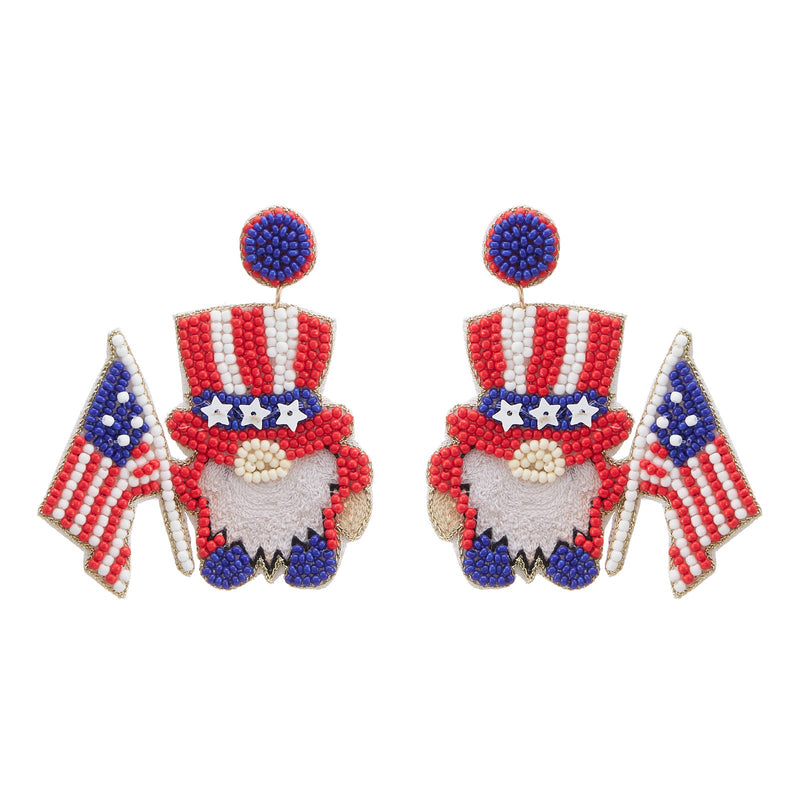 July Fourth Gnome Seed Bead Earrings