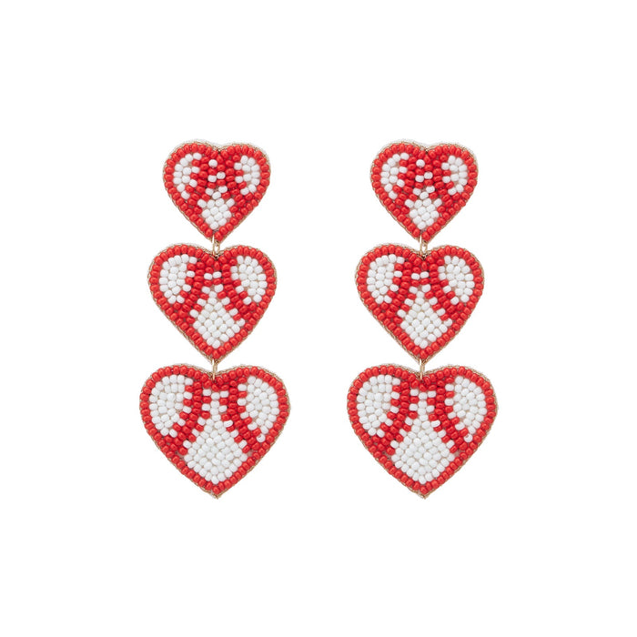 Baseball Heart Seed Bead Drop Earrings