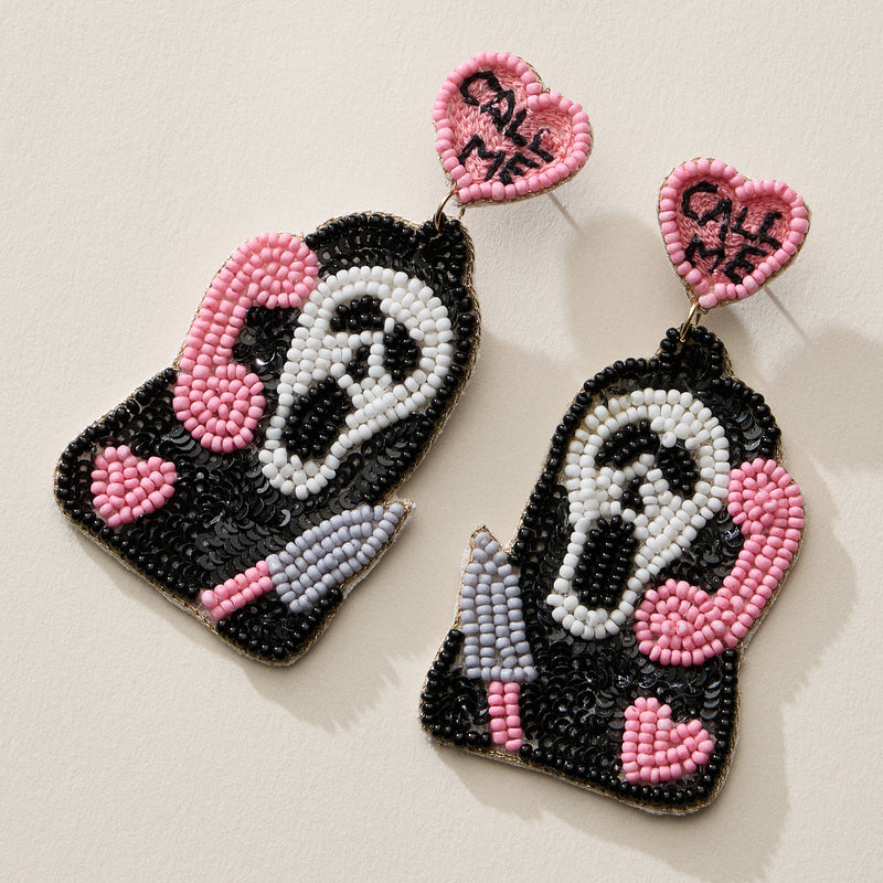 Beaded Ghostface Halloween Statement Earrings