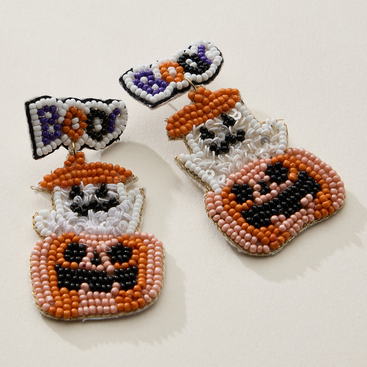 Beaded Ghost and Pumpkin Boo Earrings