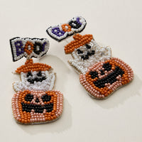 Beaded Ghost and Pumpkin Boo Earrings
