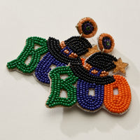Beaded BOO Halloween Witch Hat Earrings