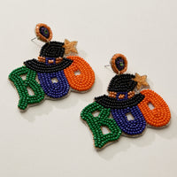 Beaded BOO Halloween Witch Hat Earrings