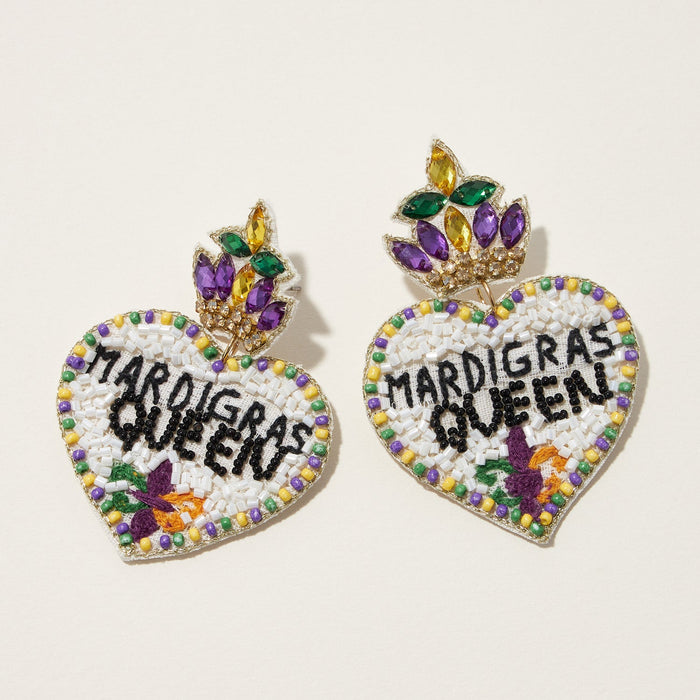 Mardi Gras Queen Seed Beads Earring