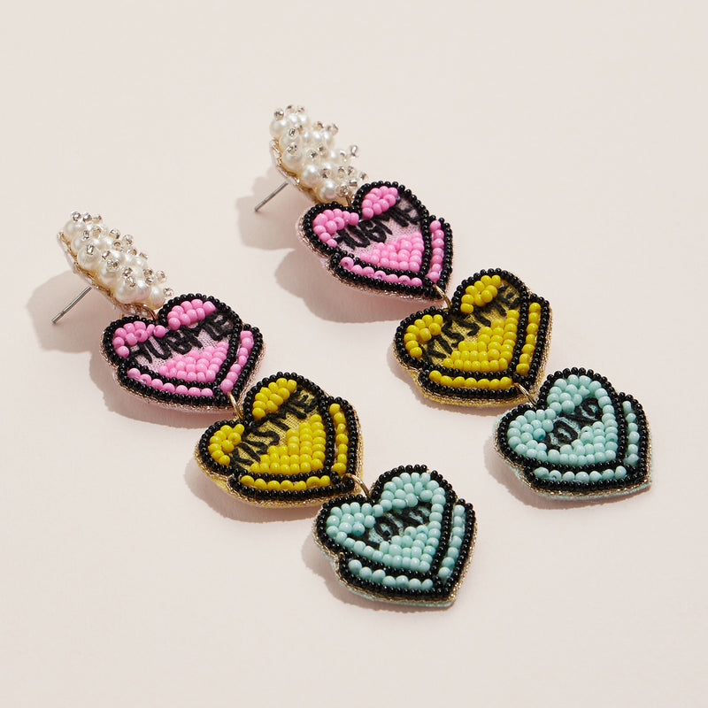 Beaded Candy Heart Statement Earrings