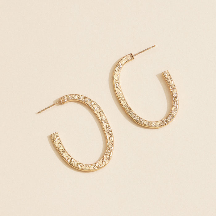Textured Brass Hoop Earrings – Minimalist Open Hoops for Everyday Wear