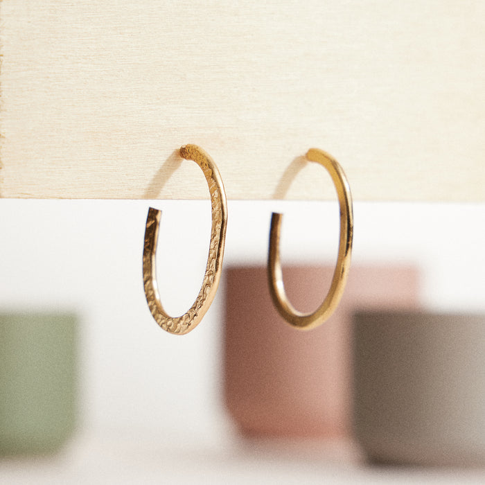 Textured Brass Hoop Earrings – Minimalist Open Hoops for Everyday Wear