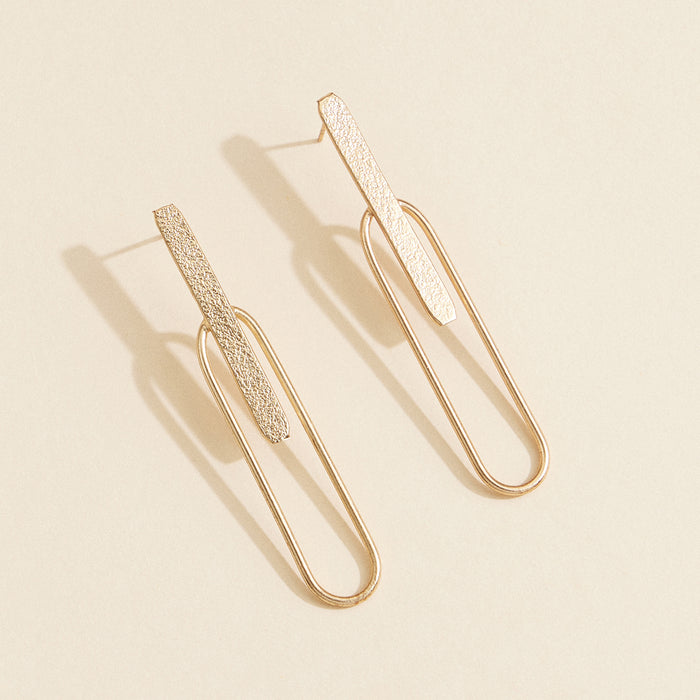 Modern Gold-Tone Brass Drop Earrings – Minimalist Geometric Paperclip Design