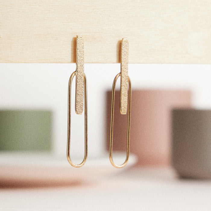 Modern Gold-Tone Brass Drop Earrings – Minimalist Geometric Paperclip Design