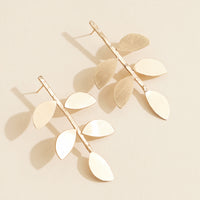Brass Gold-Tone Leaf Branch Earrings – Nature-Inspired Dangle Earrings for Women