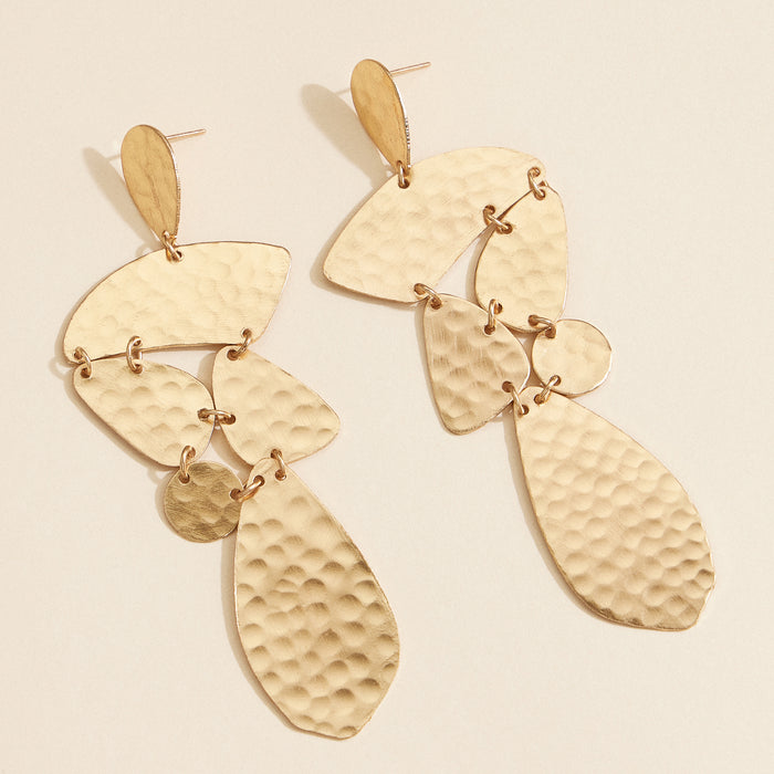 Gold-Tone Brass Hammered Statement Earrings – Bold Geometric Dangle Earrings