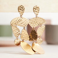 Gold-Tone Brass Hammered Statement Earrings – Bold Geometric Dangle Earrings