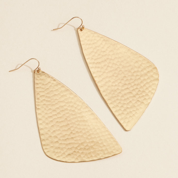 Gold-Tone Hammered Teardrop Earrings – Bold Geometric Dangle Earrings