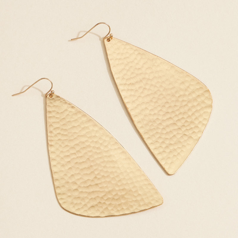 Gold-Tone Hammered Teardrop Earrings – Bold Geometric Dangle Earrings