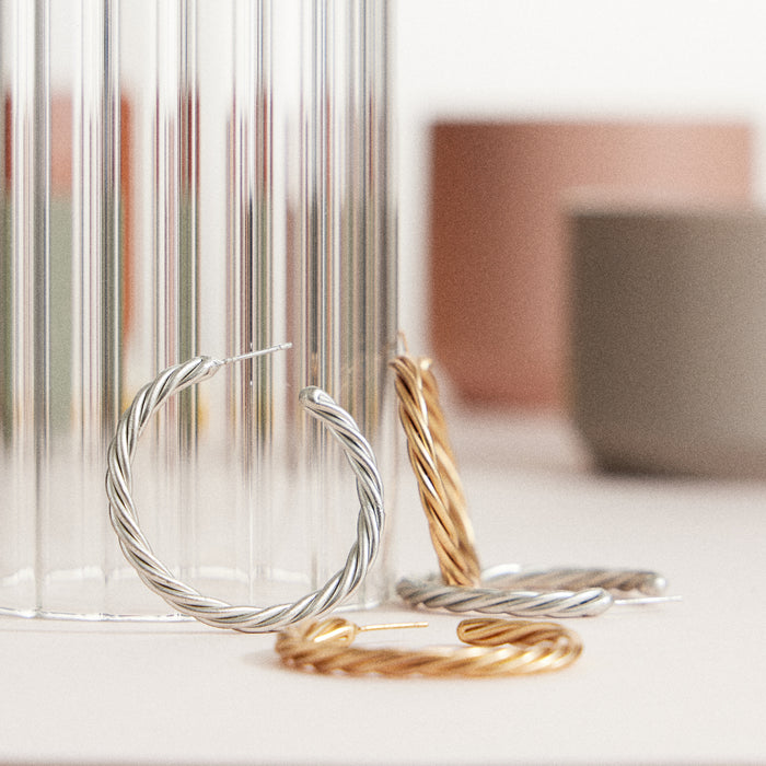 Twisted Rope Hoop Earrings – Gold & Silver-Tone Textured Hoops for Women